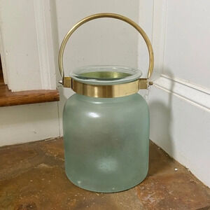 Anthropologie Green Frosted Glass Lantern